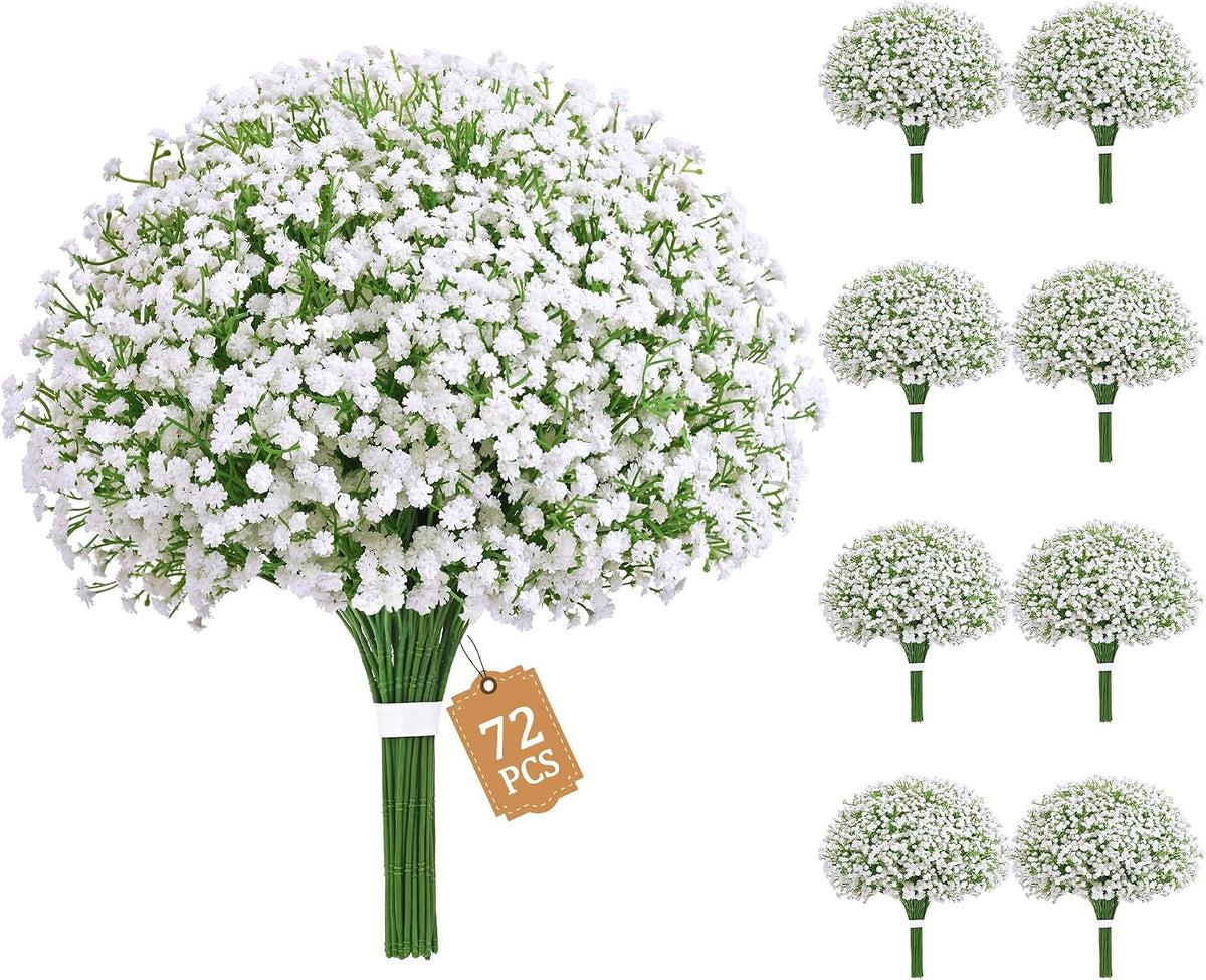 Flores Artificiales de Paniculata MARTINE MALL 72 Piezas | Blancas Tacto Real | Bodas Fiestas Arreglos Florales Hogar | 72 Tallos
