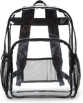 Mochila escolar transparente Amazon Basics, de plástico PVC resistente al agua, con correas reforzadas para los hombros, 43 x 18 x 33 cm.