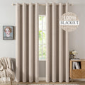 Cortinas Apagaluces de Lino 100% con Ojales – Aislantes Térmicas Beige Natural 132x213cm 2 Paneles | MIULEE