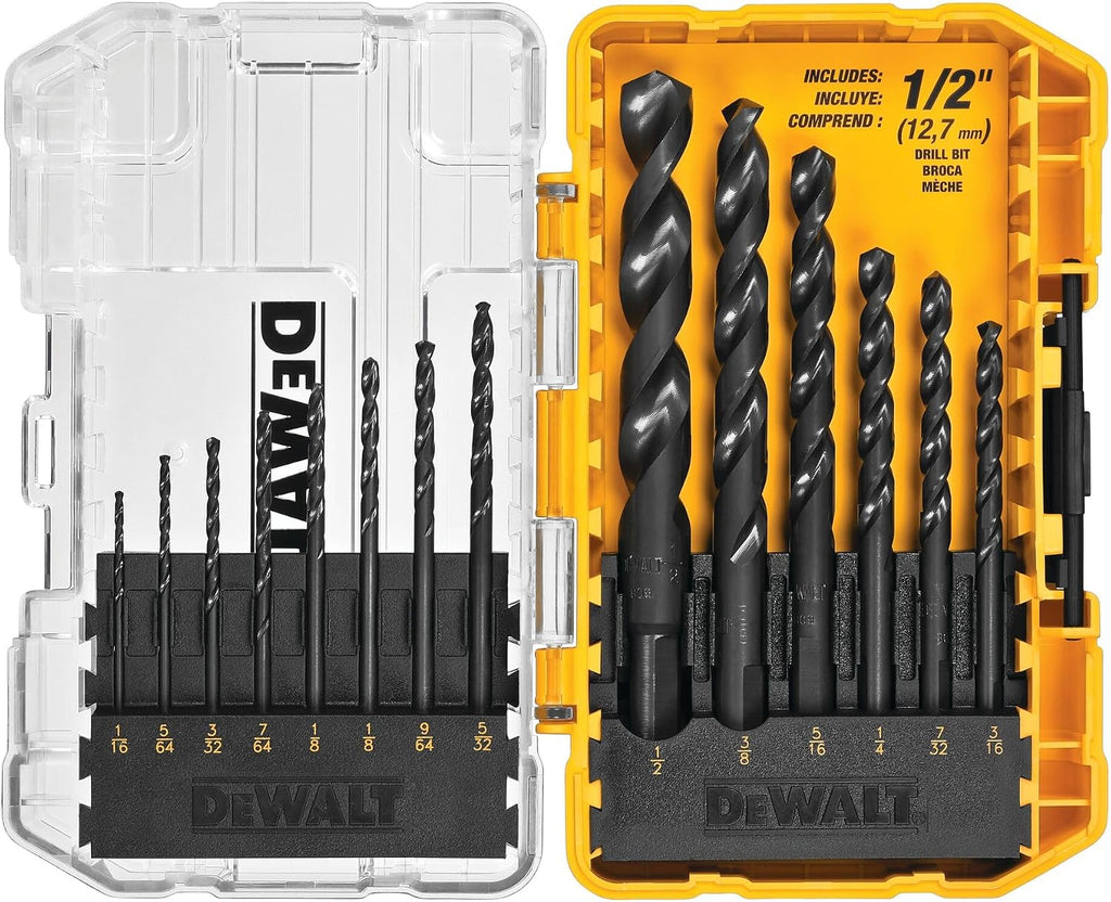 Juego de brocas DEWALT, vástago de 3 caras, 14 piezas, punta dividida de 135 grados, para plástico, madera y metal (DWA1184)