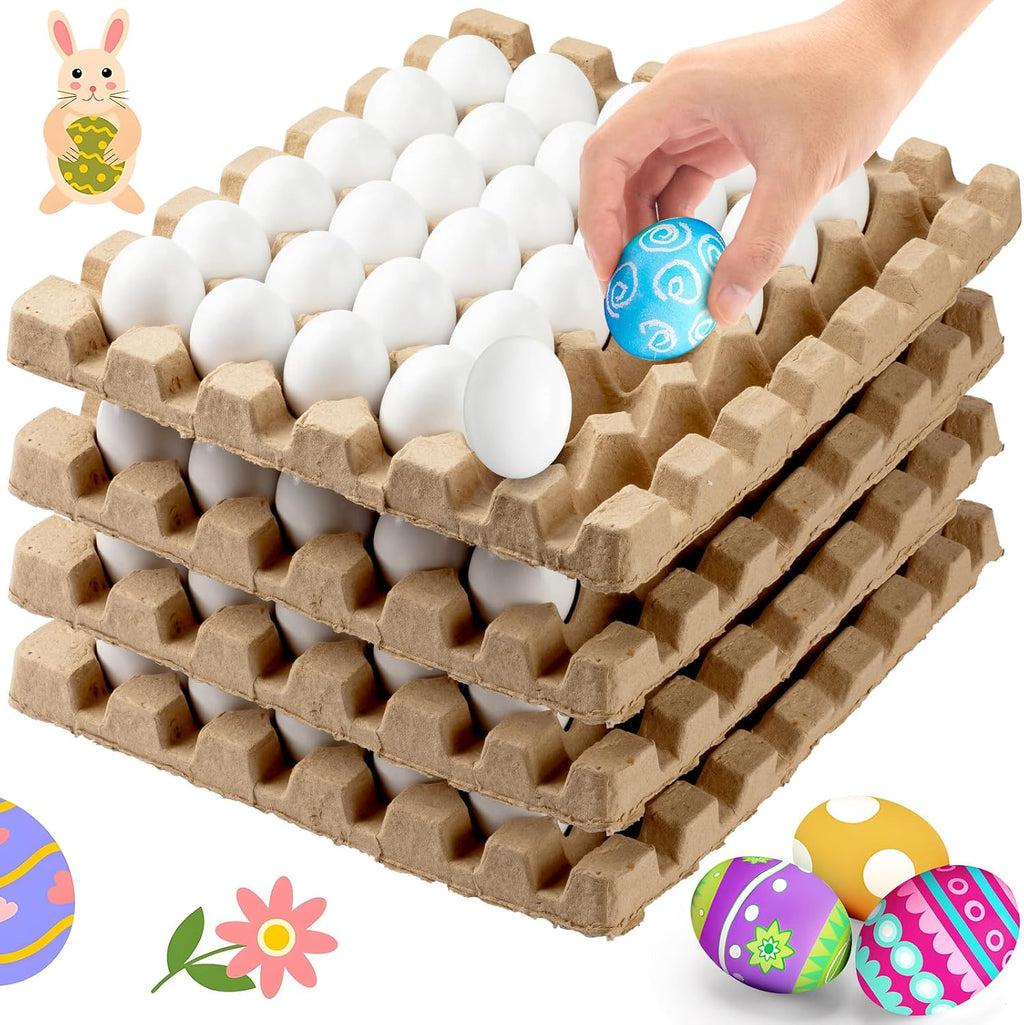 120 Huevos de Pascua de Madera sin Pintar Beeveer | con Cartones de Pulpa Natural | Huevos Falsos para Decorar y Pintar | Manualidades DIY | Blanco