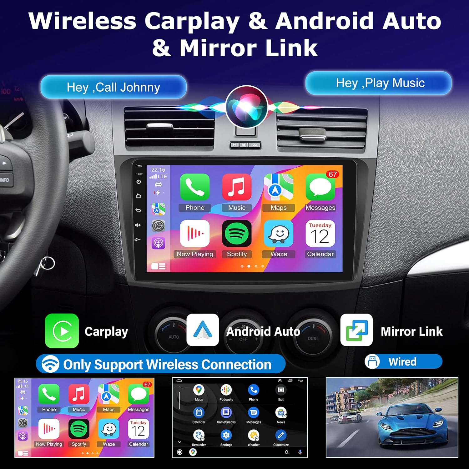 Radio para Auto Mazda 3 2009-2013 NHOPEEW 9" Android – Carplay Inalámbrico, Android Auto, GPS y Cámara de Reversa