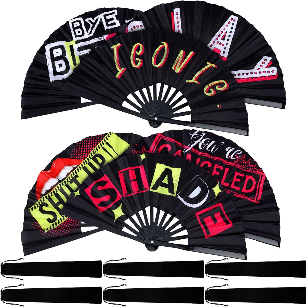 FairySandy 5 piezas Abanico de mano grande Rave Iconic Shade Bye Abanico plegable de bambú de mano chino Clack para mujeres y hombres Baile en línea Baile cuadrado Concierto Festival Desfiles Fiesta Actuación 25 pulgadas (Clásico)