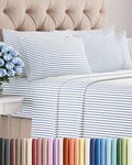 Set de Sabanas Queen  | Suaves, Transpirables y Frescas | Lujo de Hotel | 1 Sabana Plana, 1 Ajustable | Bolsillos Profundos | Rayas Azules
