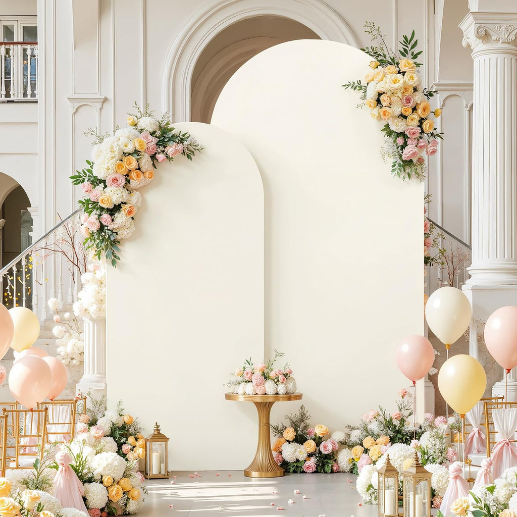 Funda para fondo de arco de 2,2 m x 1,8 m para bodas, juego de 2 fundas elásticas de spandex para soporte de arco, ideales para baby showers y fiestas de cumpleaños. Funda para fondo Chiara con diseño de doble cara (marfil).