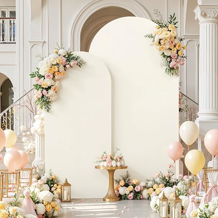 Funda para fondo de arco de 2,2 m x 1,8 m para bodas, juego de 2 fundas elásticas de spandex para soporte de arco, ideales para baby showers y fiestas de cumpleaños. Funda para fondo Chiara con diseño de doble cara (marfil) #2224