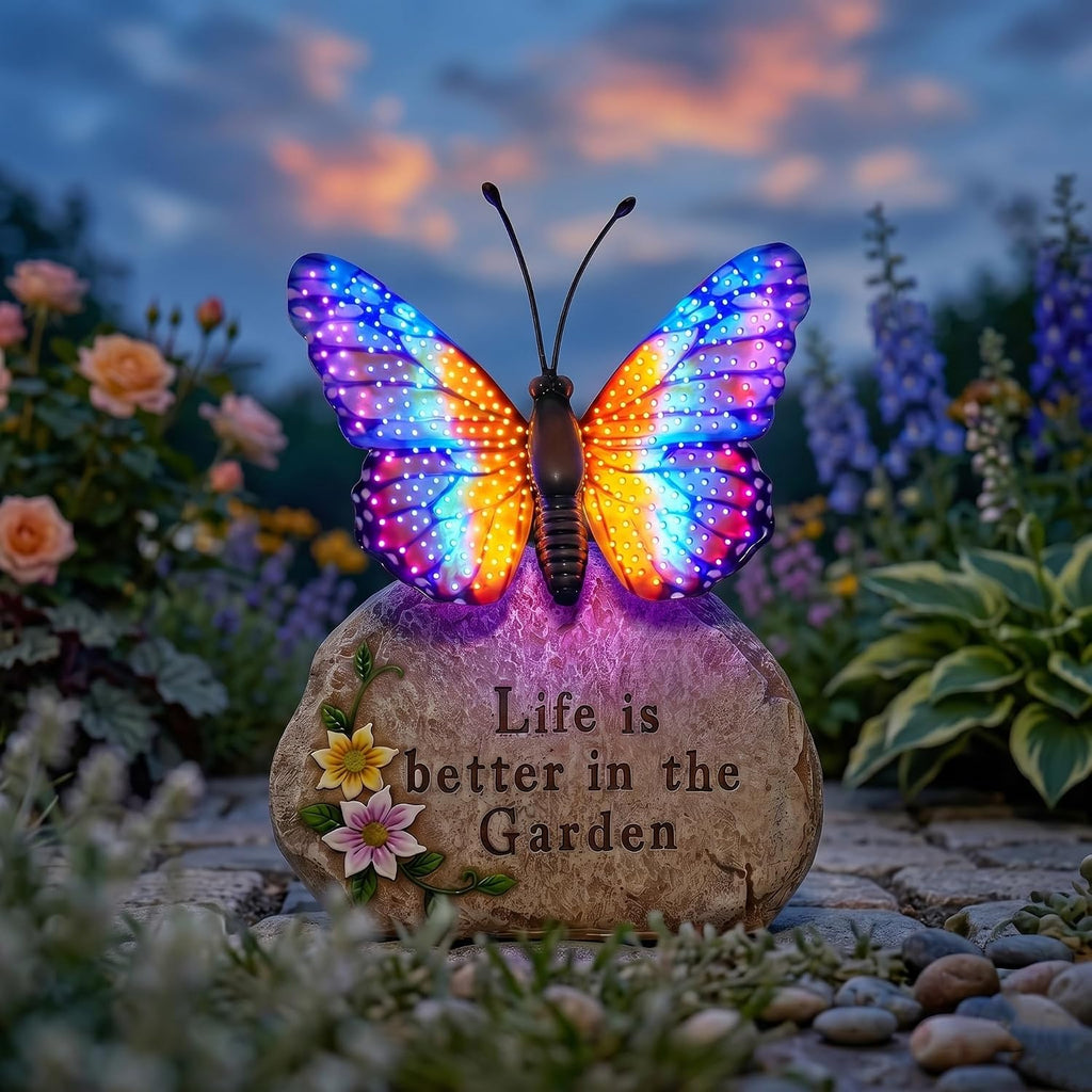 Estatua de mariposa solar LED XMHBCSM con alas brillantes que se iluminan - Figura decorativa para patio o jardín, para mujeres, mamás y abuelas (naranja)