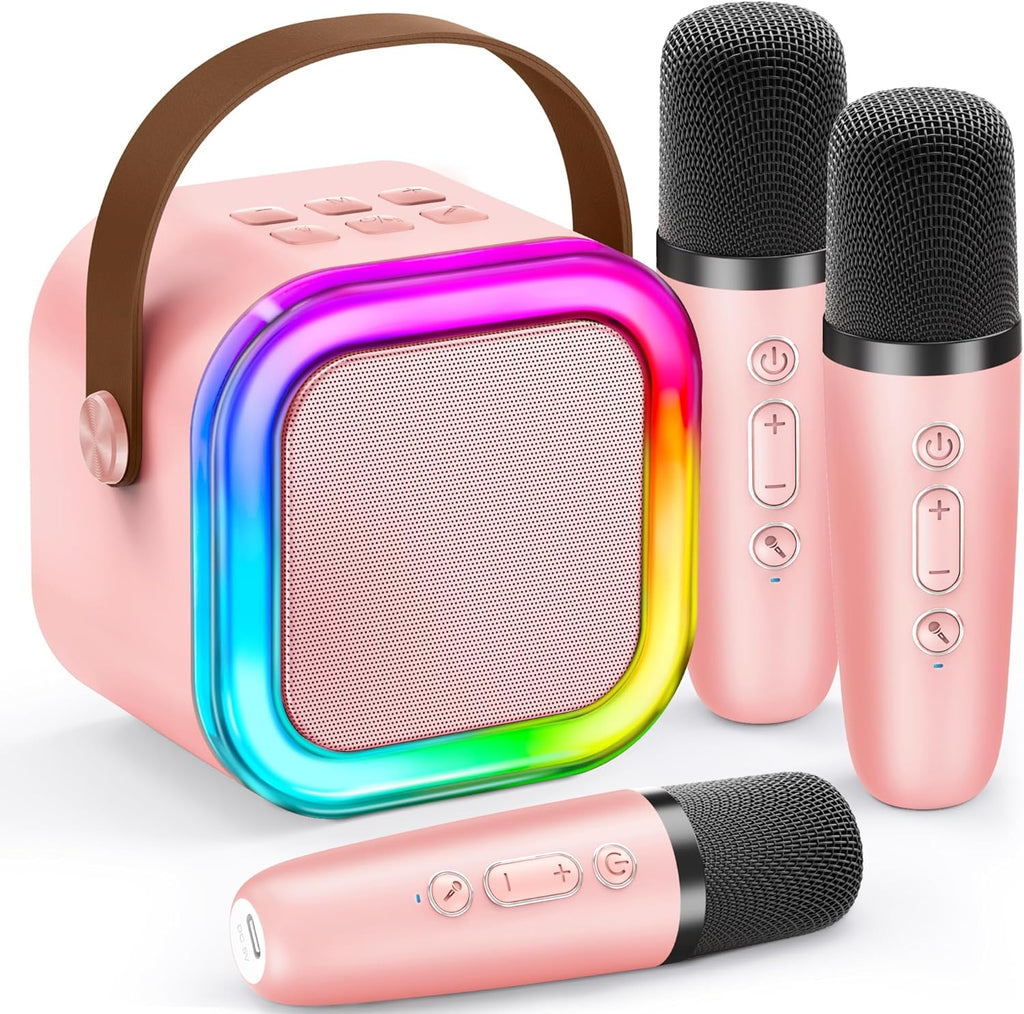 Mini máquina de karaoke para niños, 2026 TOP Juguetes Ideas de regalos de cumpleaños para niñas de 4, 5, 6, 7, 8, 9, 10, 12+ años, Reproductor MP3 portátil con 3 micrófonos inalámbricos para fiestas familiares en casa 