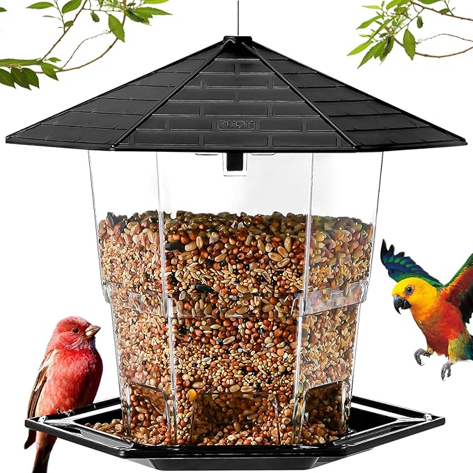 Jealoeur Comederos para pájaros para exteriores Comedero para pájaros colgante para pájaros salvajes, semillas, negro