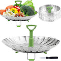 Consevisen Vaporera de Verduras en Acero Inoxidable | Plegable y Expandible | Mango Extensible | Compatible con Ollas de 5.1" a 9" | Cocina al Vapor Saludable