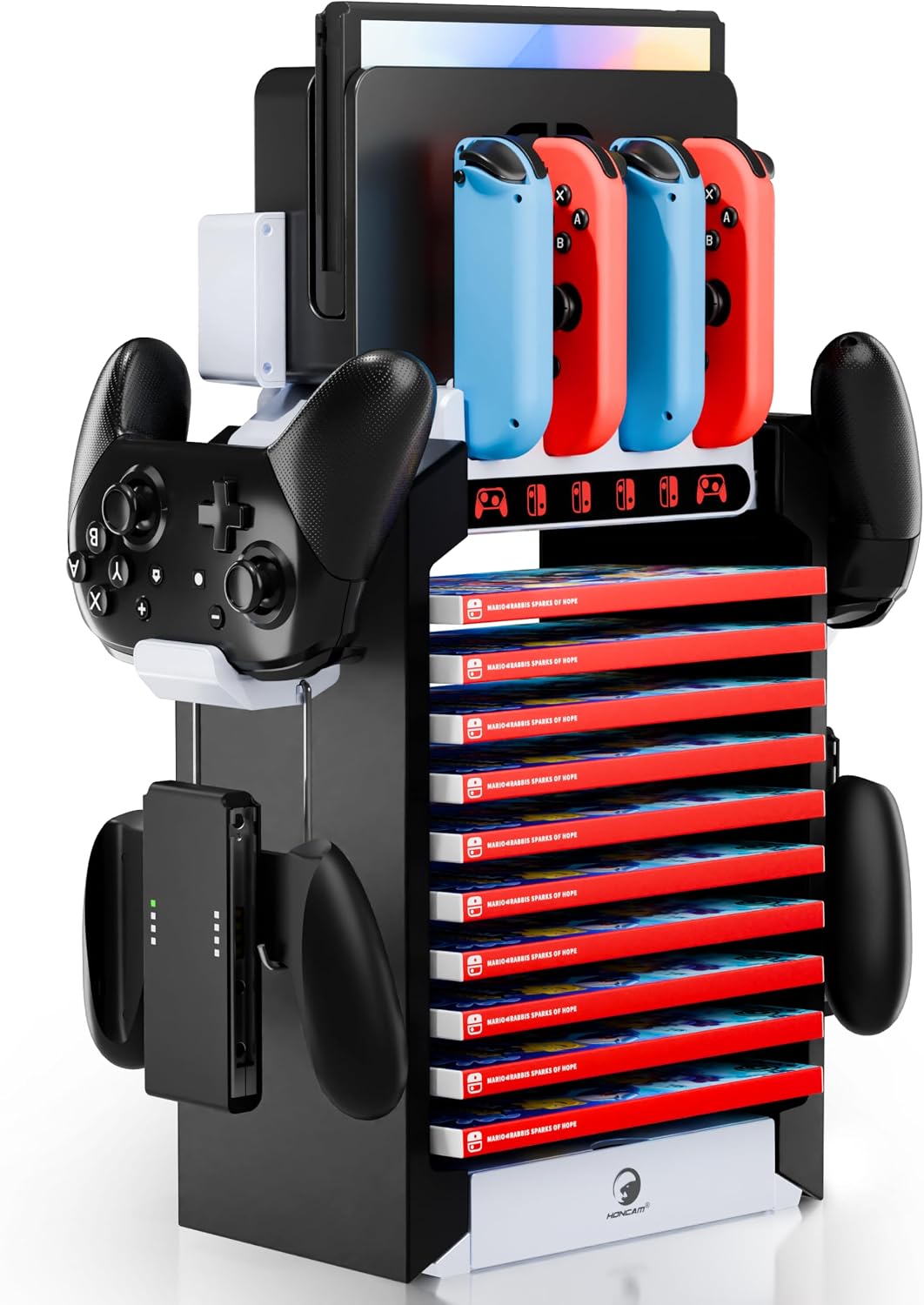 Estación organizadora Switch con cargador de mando, soporte de almacenamiento multifuncional para Nintendo Switch Dock con soporte para mando, base de carga Joy-Con y consola OLED.