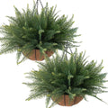 Cestas colgantes con helechos artificiales, 2 plantas colgantes artificiales para exteriores, 2 macetas colgantes con 24 helechos artificiales para decoración de interiores y exteriores, porche, jardín, balcón, patio y hogar (2, verde).