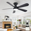 Depuley Ventilador de techo negro con luces: ventilador de montaje empotrado de 42 pulgadas con luz y control remoto, ventiladores de techo de perfil bajo, motor CC silencioso reversible