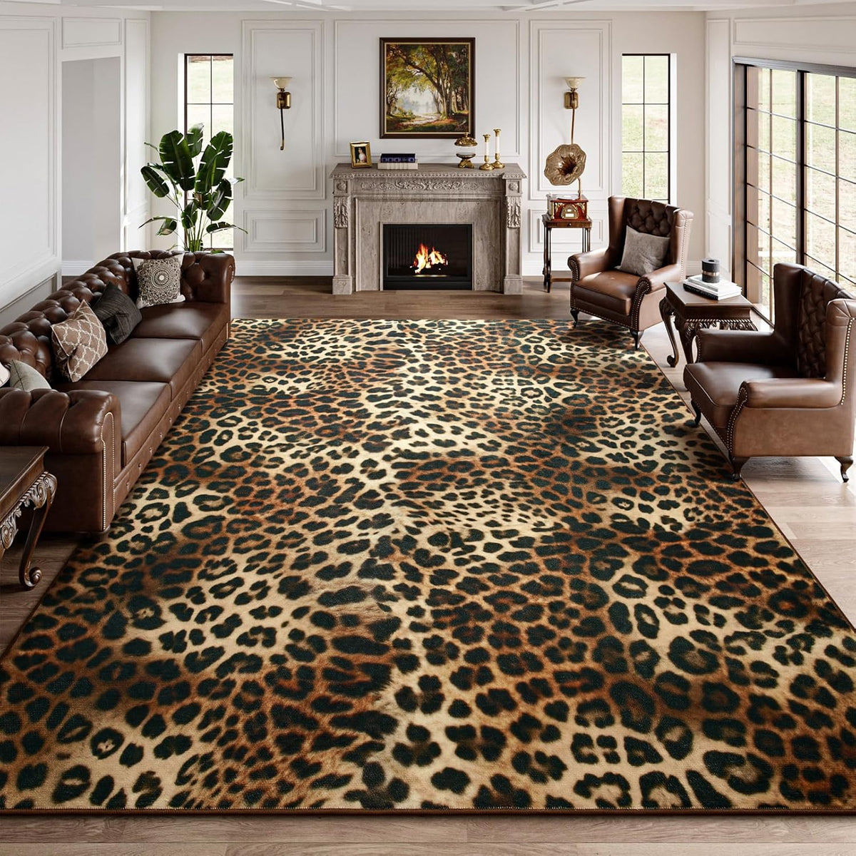 Alfombra DweIke de Leopardo 5 x 7, Lavable y Antideslizante