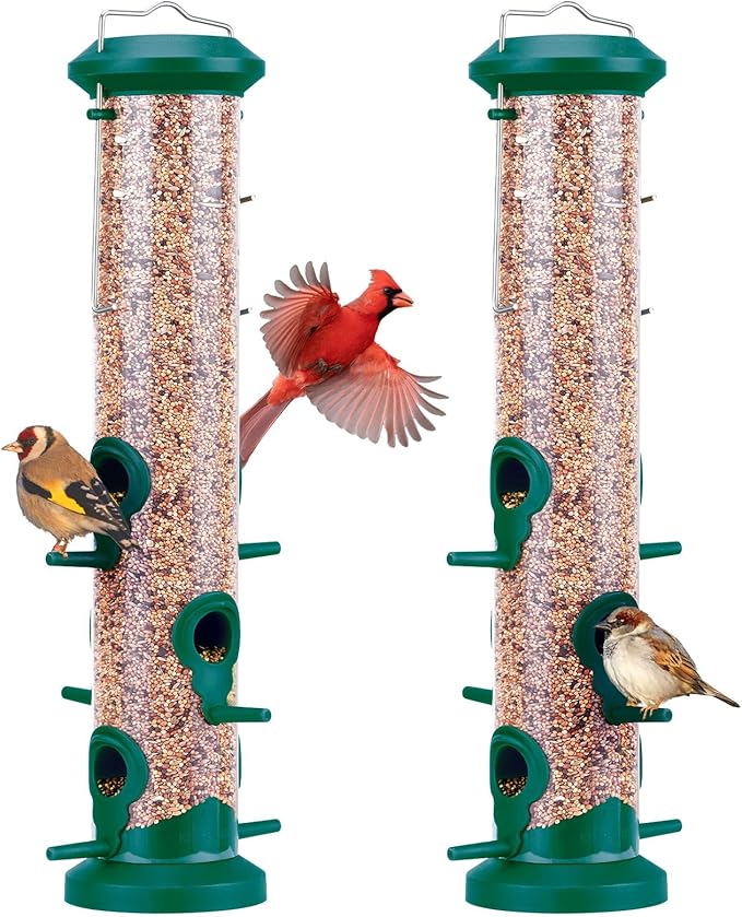 Paquete de 2 comederos para pájaros para Colgar al Aire última intervensión, alimentador de pájaros de plástico Duro de Alta Calidad con 6 Puertos de alimentación
