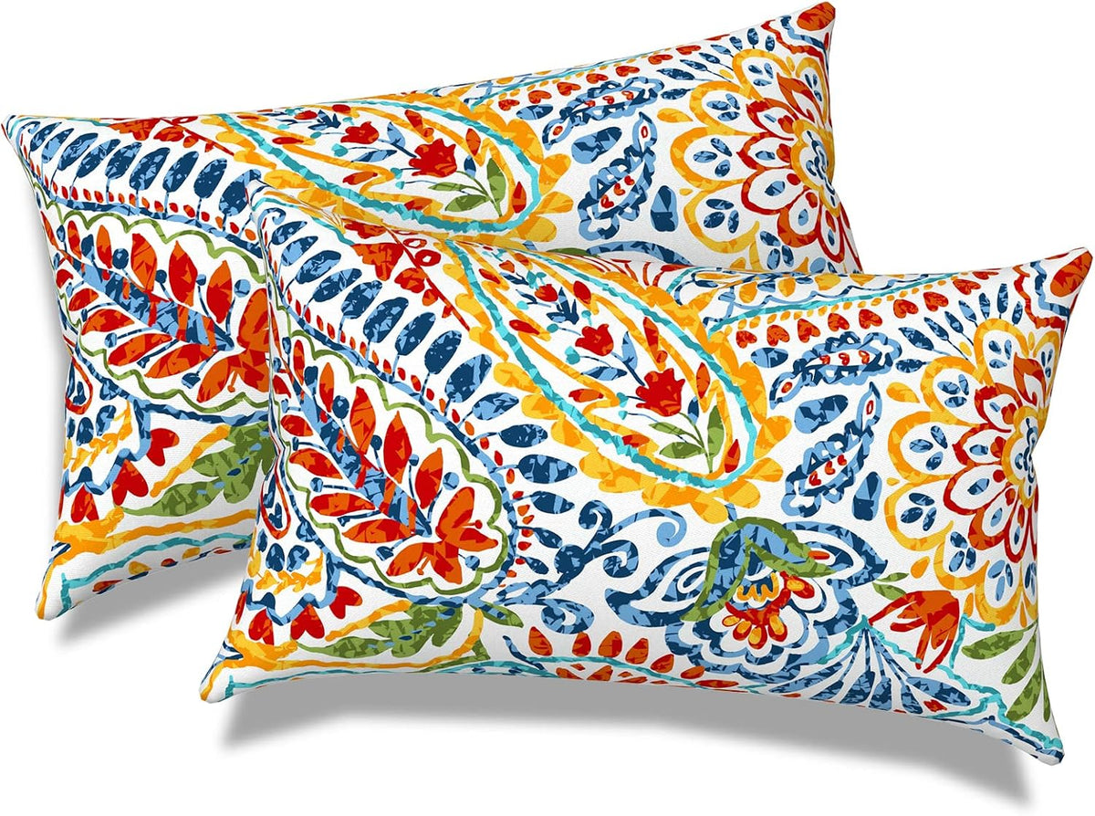 Cojines Lumbares para Exterior Repelentes al Agua 12x20 Pulgadas con Relleno, Diseño Paisley, Pack de 2