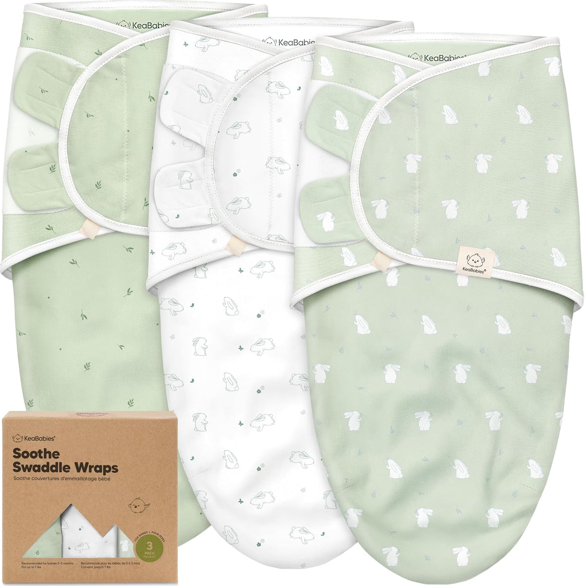 Paquete de 3 sacos de dormir orgánicos para bebés - Sacos de dormir para recién nacidos, bebés de 0 a 3 meses, niñas y niños, saco de dormir suave y cómodo para recién nacidos, mantas para envolver bebés (conejitos, XS)