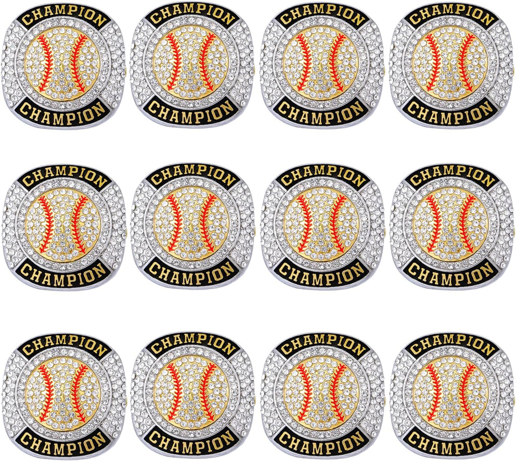 Anillos de Campeón de Béisbol CHXIXUE Dorados Talla 11 – Pack 12, Trofeo Deportivo para Torneos y Equipos