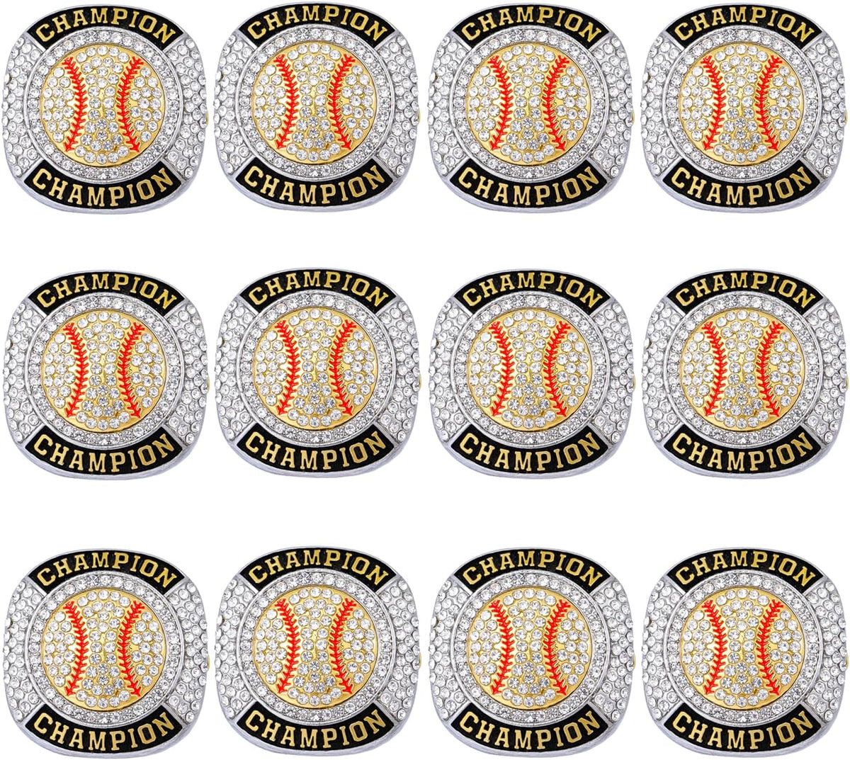Anillos de Campeón de Béisbol CHXIXUE Dorados Talla 11 – Pack 12, Trofeo Deportivo para Torneos y Equipos