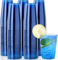 DaYammi - Paquete de 100 vasos de plástico azul transparente de 10 oz - Vasos desechables azules resistentes, vasos azules para fiestas, vasos desechables para bodas, cumpleaños, cócteles y celebraciones, vasos reutilizables. 