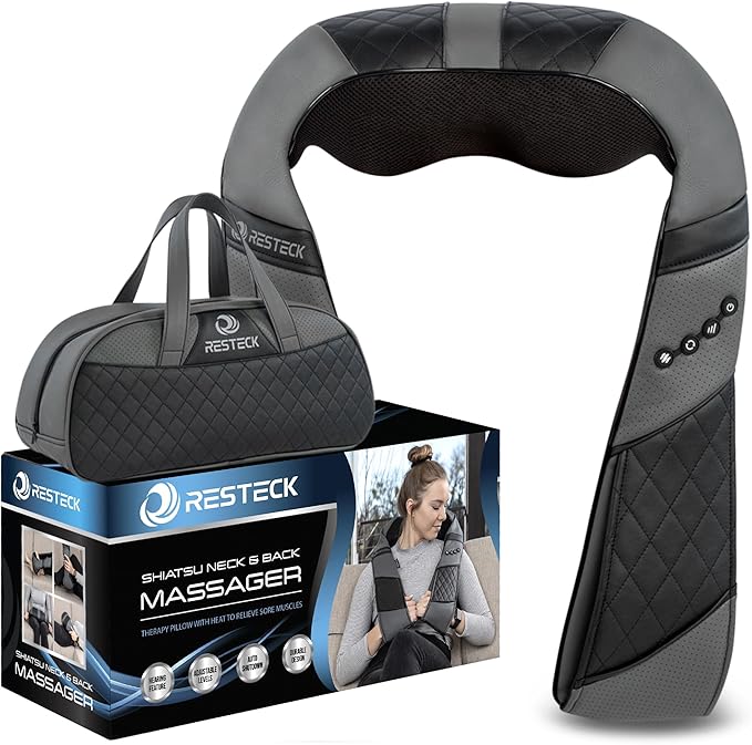 RESTECK Masajeador de Cuello y Espalda con Calor – Almohada Shiatsu 3D Amasado Profundo para Hombros, Piernas y Cuerpo