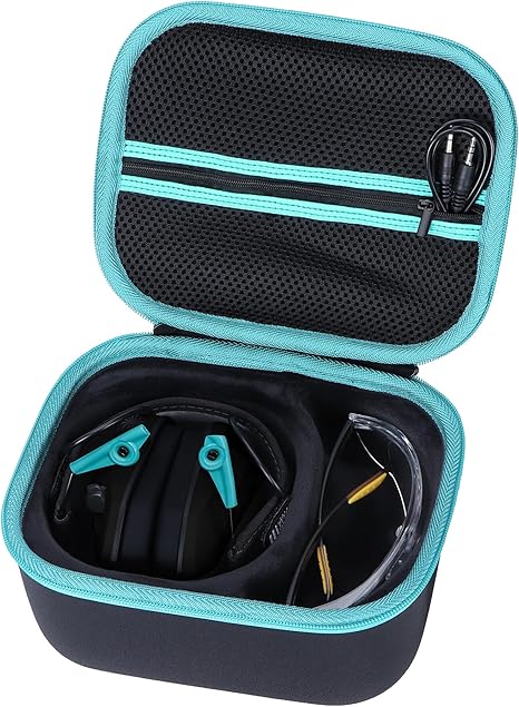 Lebakort Storage Case Compatible with Walkers Razor Slim/Howard Leight Honeywell Impact Sport/PROHEAR 066 030 Electronic Shooting Earmuffs Hearing Protection Muffs (Black + Teal Case)