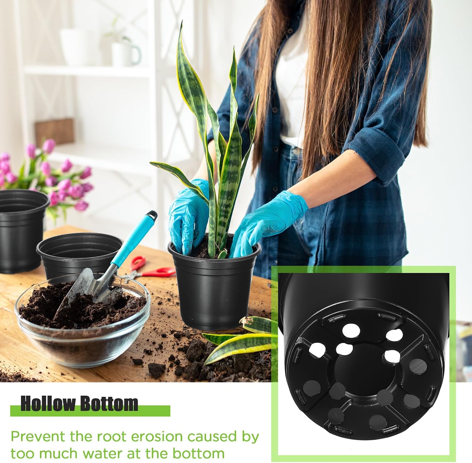 Macetas de Plástico para Vivero | Contenedor de Siembra con Agujeros de Drenaje, Negras Reutilizables