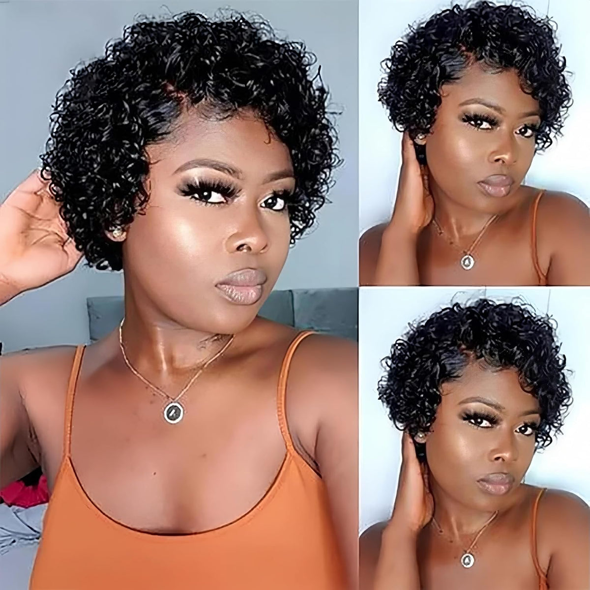 Peluca de cabello humano Yiifiulyn de 6" con corte pixie, corta y rizada, con encaje frontal de 13" para mujeres negras, color negro natural, transpirable y con capas.