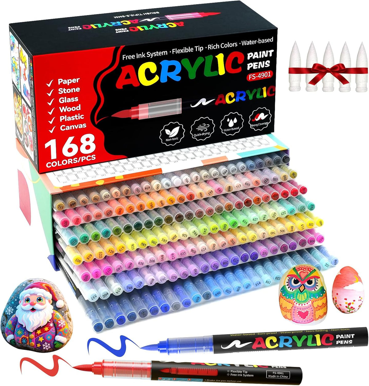 ARTICULO VIENE COMO SE MUESTRA EN LA SEGUNDA IMAGEN ) Marcadores de Pintura Acrílica TECADA | 168 Colores con Punta de Pincel Suave | para Madera, Tela, Lienzo, Vidrio, Piedra y Manualidades DIY | Set de Arte