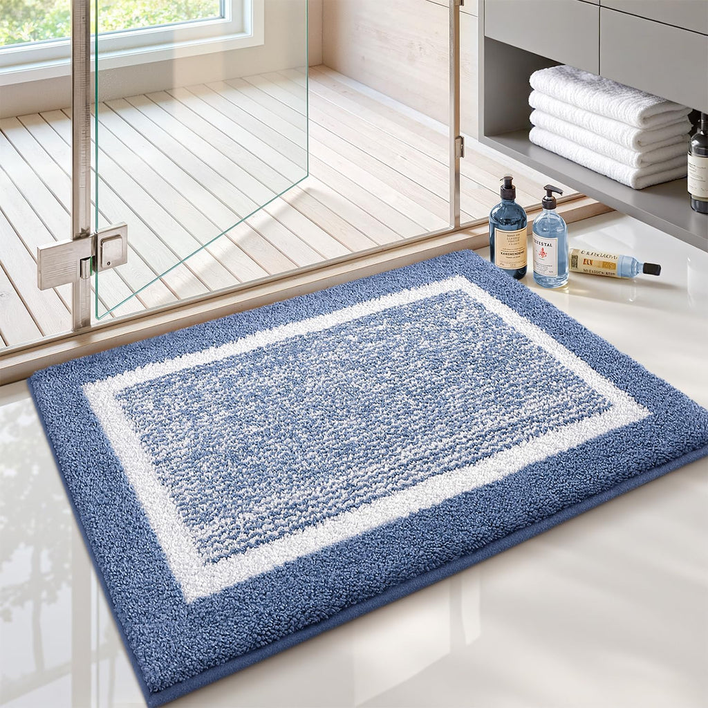 Tapete de Baño Color&Geometry Azul 16x24" – Suave, Antideslizante, Absorbente y Lavable en Máquina, Microfibra para Ducha y Baño