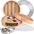 Vaporera de bambú de 30 cm| Cestas vaporeras de 2 niveles para dumplings con asas - Tamaño extragrande, revestimientos de silicona para alimentos, adaptador de anillo, molde y prensa para cocinar dim sum, potstickers, comida china asiática
