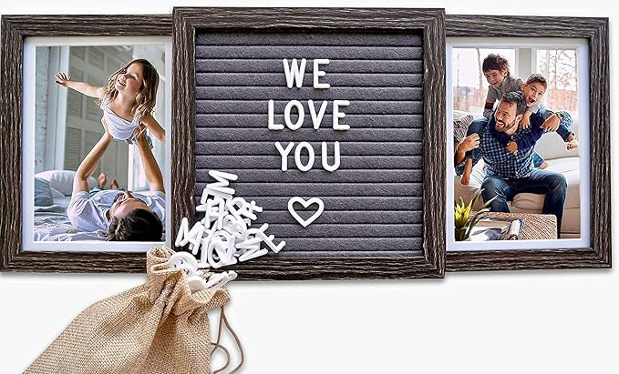 Marcos de Fotos Personalizados – Marco de Fotos Personalizado en Marrón – Regalos de Fotos Personalizados para Papá, Mamá, Abuelo o Papá – Dos Fotos de 6x4 con Tablero de Letras de Feltro