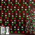 Luces Cortina Navidad 300 LED Rojo Blanco Verde 3m x 3m con Control Remoto y Timer – A Batería