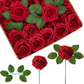Flores Artificiales InnoGear, 50 Piezas Rosas Falsas de Espuma Rojo Oscuro al Granel con Tallos para Regalo del Día de la Madre, Decoración, Celebración, Ramos de Boda DIY, Centros de Mesa, Ducha Nupcial, Fiesta, Árbol de Navidad