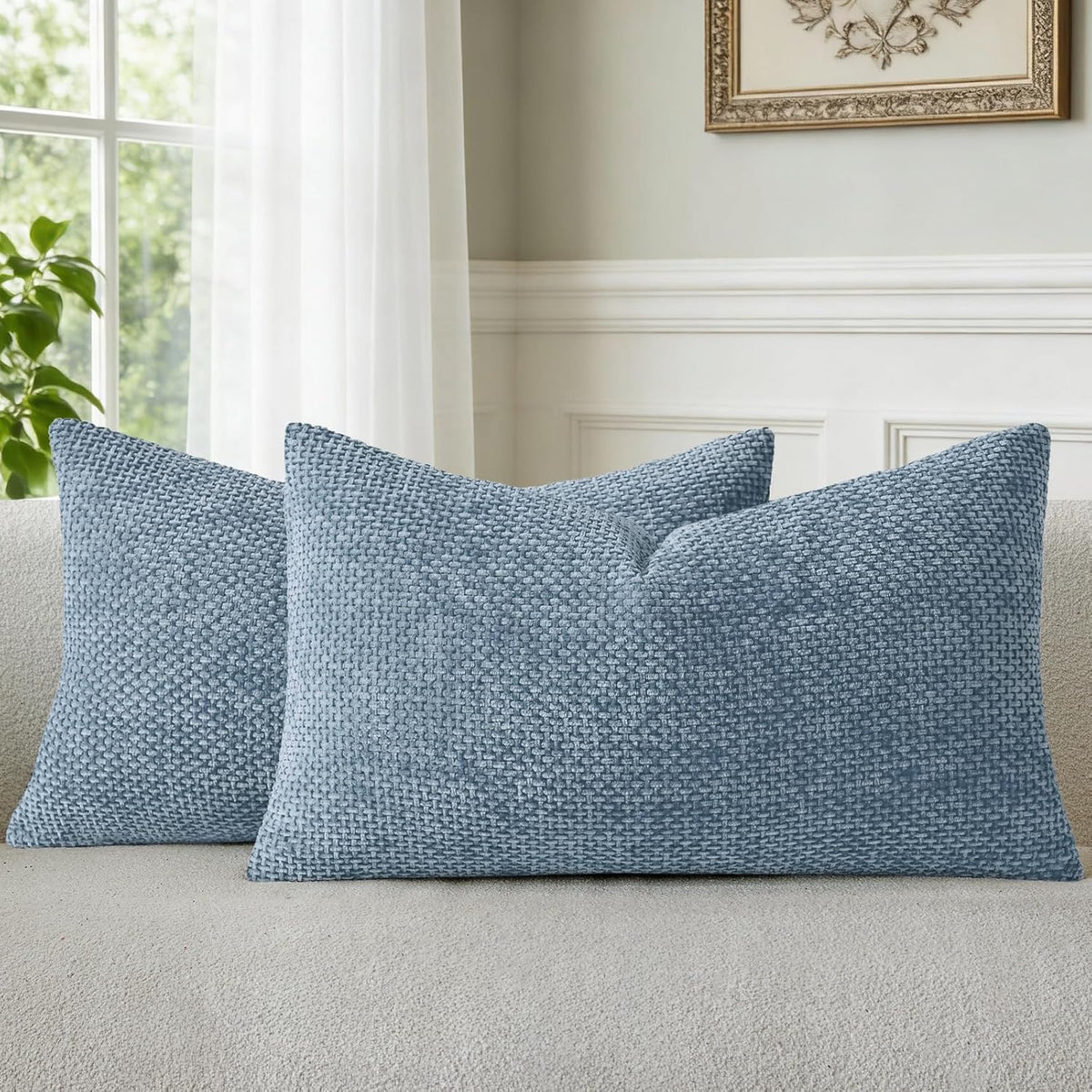 Fundas de cojín decorativas de chenilla azul de 30x50 cm (paquete de 2) Fundas de cojín decorativas modernas estilo granja con diseño de cruz Decoración moderna para el hogar: sofá, dormitorio, sala de estar