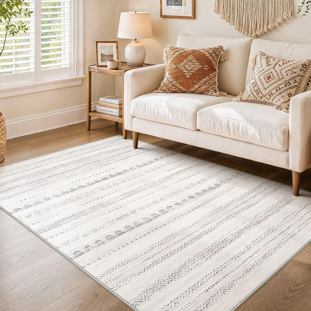 Alfombra Nakagishi para sala de estar: 4x6, suave, lavable a máquina, estilo bohemio, neutra, rústica, resistente a las manchas, estilo marroquí, para interiores, ideal para dormitorio, guardería, niños, entrada, cocina, mesita de noche, hogar - Gris