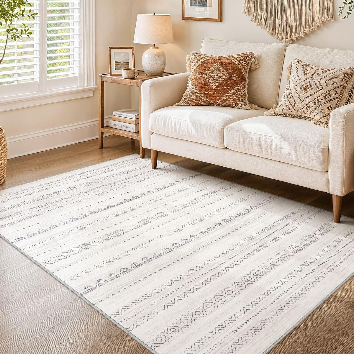 Alfombra Nakagishi para sala de estar: 4x6, suave, lavable a máquina, estilo bohemio, neutra, rústica, resistente a las manchas, estilo marroquí, para interiores, ideal para dormitorio, guardería, niños, entrada, cocina, mesita de noche, hogar - Gris