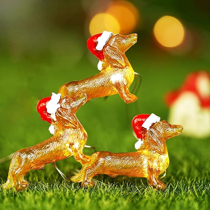 Luz de Cadena Perro Salchicha 3 metros 30 LEDs Luz de Cadena Perro Salchicha de Navidad con Control Remoto Luz de Perro Salchicha Funciona con Batería/USB para Decoración de Boda y Navidad