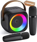 Mini máquina de karaoke, altavoz portátil Bluetooth con 2 micrófonos inalámbricos y luces para fiestas para niños y adultos, regalo de cumpleaños para niñas, niños y familias en casa.