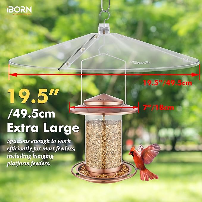 iBorn Baffles para comederos de pájaros, cubierta de comedero de pájaros de gran tamaño de 19.5 pulgadas para protector de lluvia, comederos de pájaros y ardillas, protección completa para exteriores