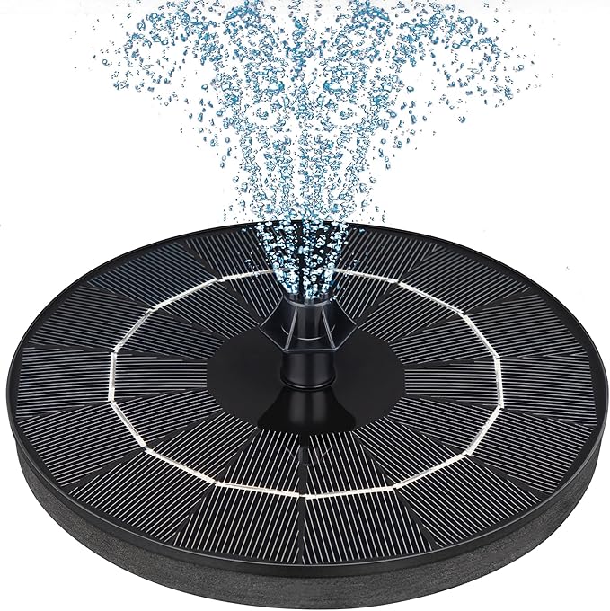 Mademax Fuente solar mejorada con 4 boquillas y fijadores fáciles de instalar, bomba de fuente alimentada por energía solar para baño de pájaros, jardín, estanque, piscina, pecera, al aire libre