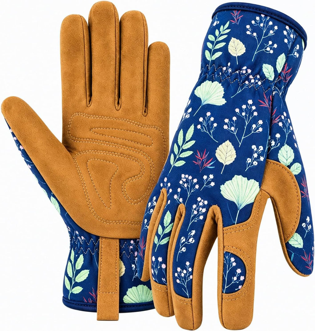 Guantes de Trabajo de Cuero WOHEER para Mujeres, Resistentes a Abrasión y Rasguños, Transpirables para Desmalezar, Cavar, Plantar, Rastrear y Cortar Pasto
