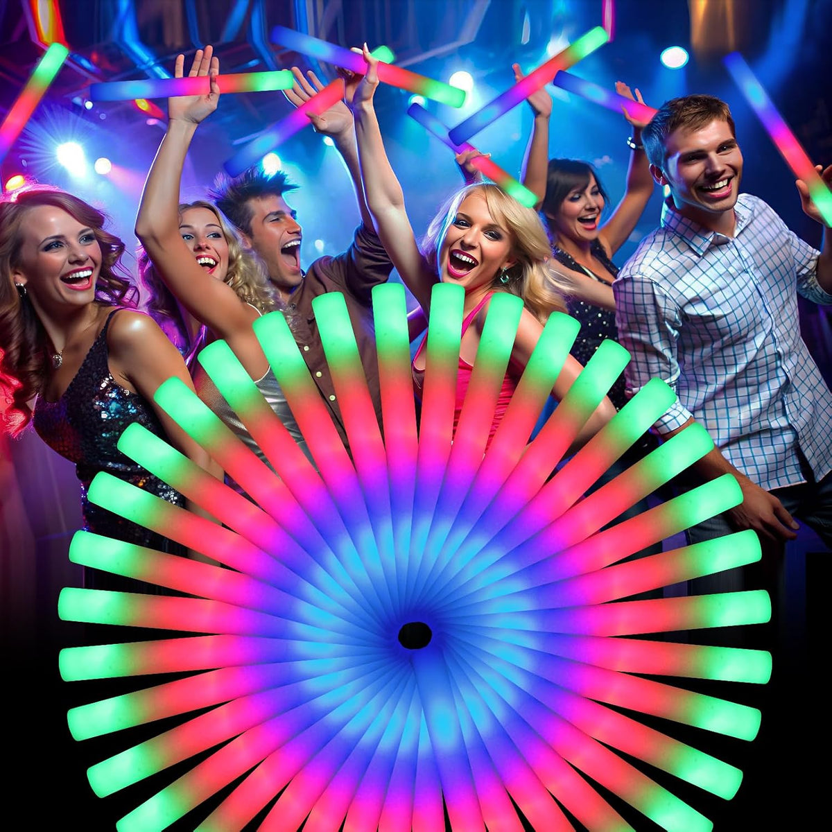 Wellent 55 barras luminosas de espuma, barras luminosas de espuma para fiestas con 3 modos de parpadeo colorido, paquete a granel de barras luminosas para fiestas, barras de espuma LED para cumpleaños, bodas, Año Nuevo, carnaval, conciertos.