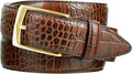 Joseph Gold Buckle Men's Designer Leather Dress Belt 1-3/8" Wide (Alligator Brown, 34)