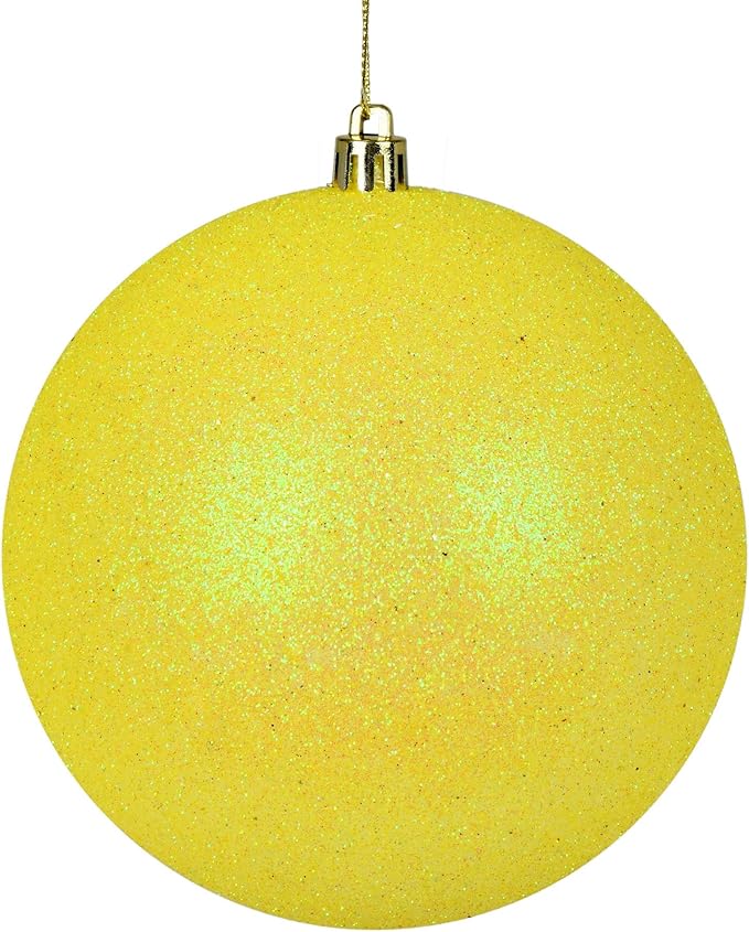 Set 12 Bolas de Purpurina Amarilla para Árbol de Navidad | 7.62 cm | Plástico