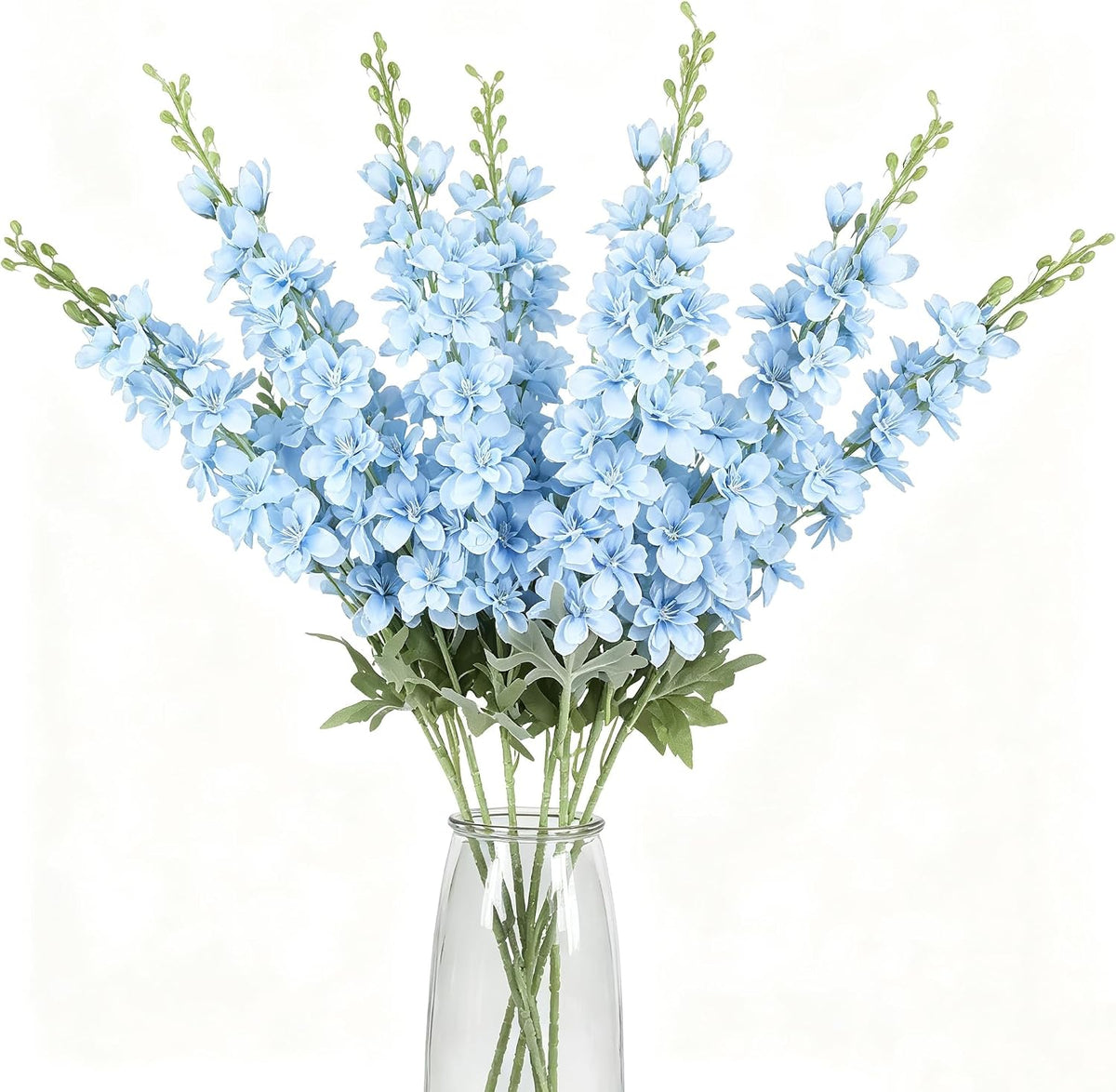 Flores Artificiales Outwisp 8 Piezas Delfinio Flores de Seda Tallo Largo 85 cm, Flores Falsas para Decoración de Hogar, Jardín, Boda, Arreglos Florales (8, Azul Claro)