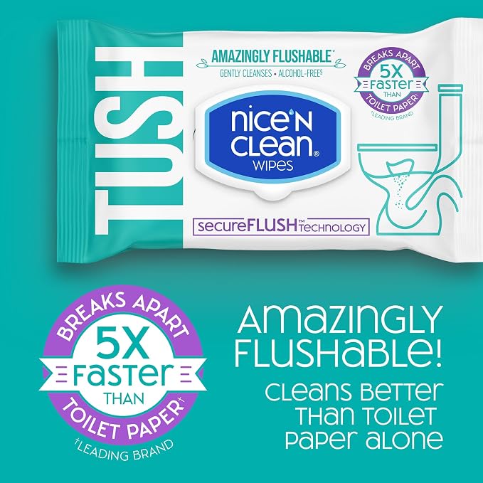 Toallitas Húmedas Nice 'N Clean SecureFLUSH | 6 Paquetes x 42 Uds | Aloe, Vit. E, Alcohol 0%