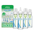 Biberón de vidrio estrecho Dr. Brown's Anti-Colic Options+ con tetina de flujo lento de nivel 1, sin BPA, 250 ml (8 oz), para bebés de 0 meses en adelante, paquete de 4 (el empaque puede variar).