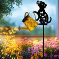 Luces solares decorativas para exteriores, regadera con luces en cascada, con estacas de jardín con silueta de perro, regalos para mamás y mujeres, decoración de jardín de metal impermeable para patio, para exteriores (1 unidad)