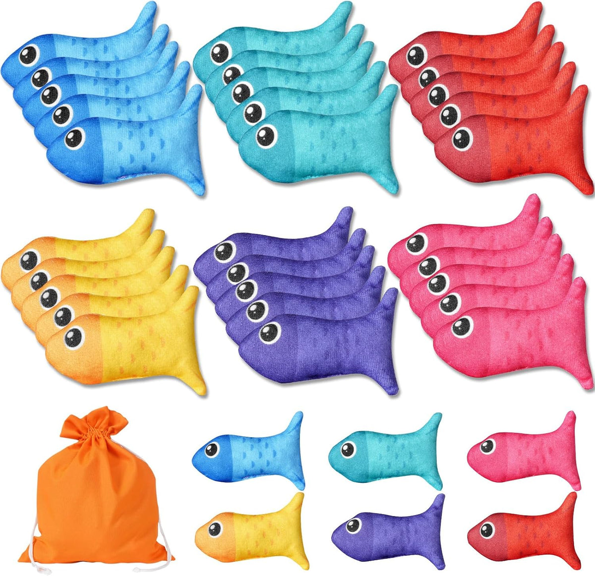 Bolsas de Frijoles con Forma de Pez, 33 Piezas | Juego de Lanzamiento para Ninos | Bolsa de Almacenaje Incluida | Colores Variados | Preescolar y Fiestas al Aire Libre